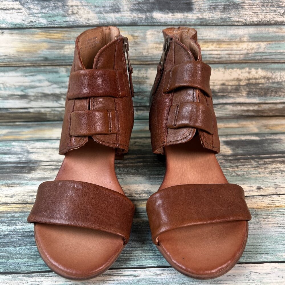 Miz Mooz Dress Sandals Womens Brennan 5.5-6 Brown Leather Zip Gladiator Open Toe